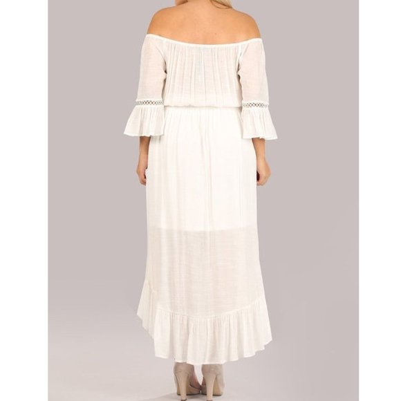 Plus Boho Off Shoulder Hi Low Ruffle Maxi Dress - Picture 6 of 7